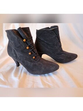 Cushion Walk Button Up Booties, Dark Teal with Copper Coloured Buttons, Size 10